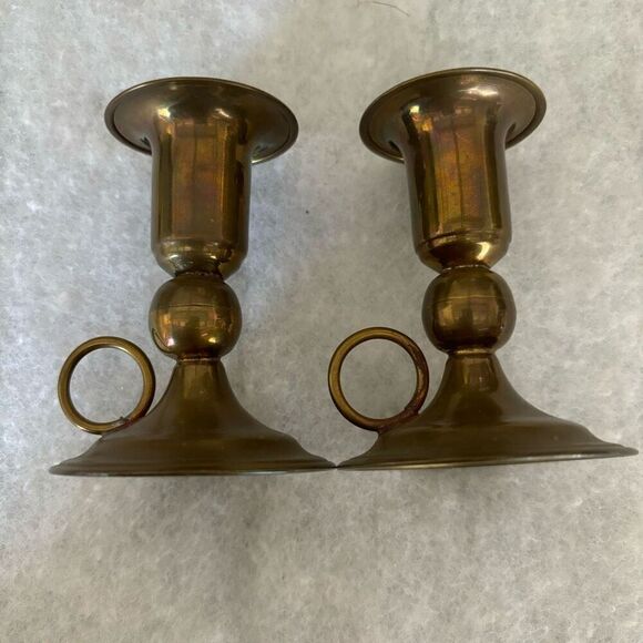 Vintage 3 1/4” Lightweight Brass Candlesticks -2 - Picture 1 of 6